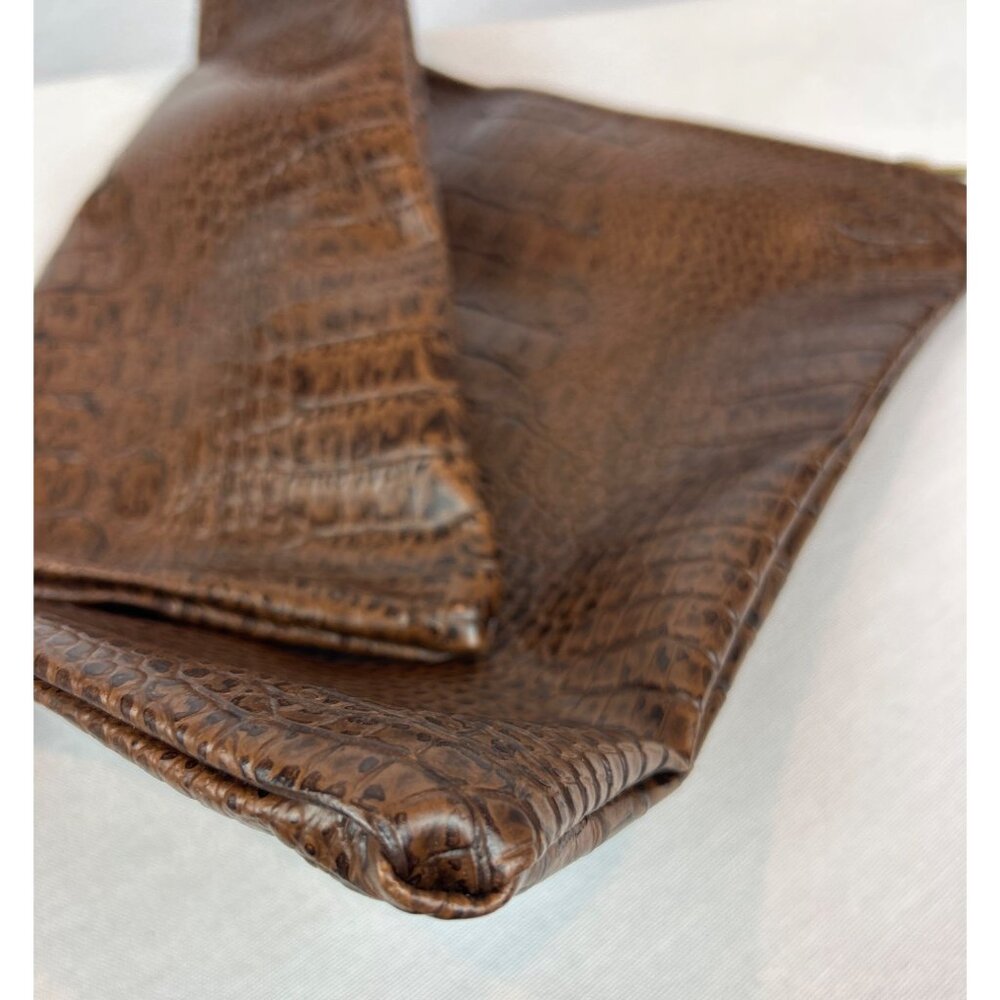 Brown Crocodile Embossed Faux Leather Zippered Bag Pouch Laptop Files - Picture 5 of 10